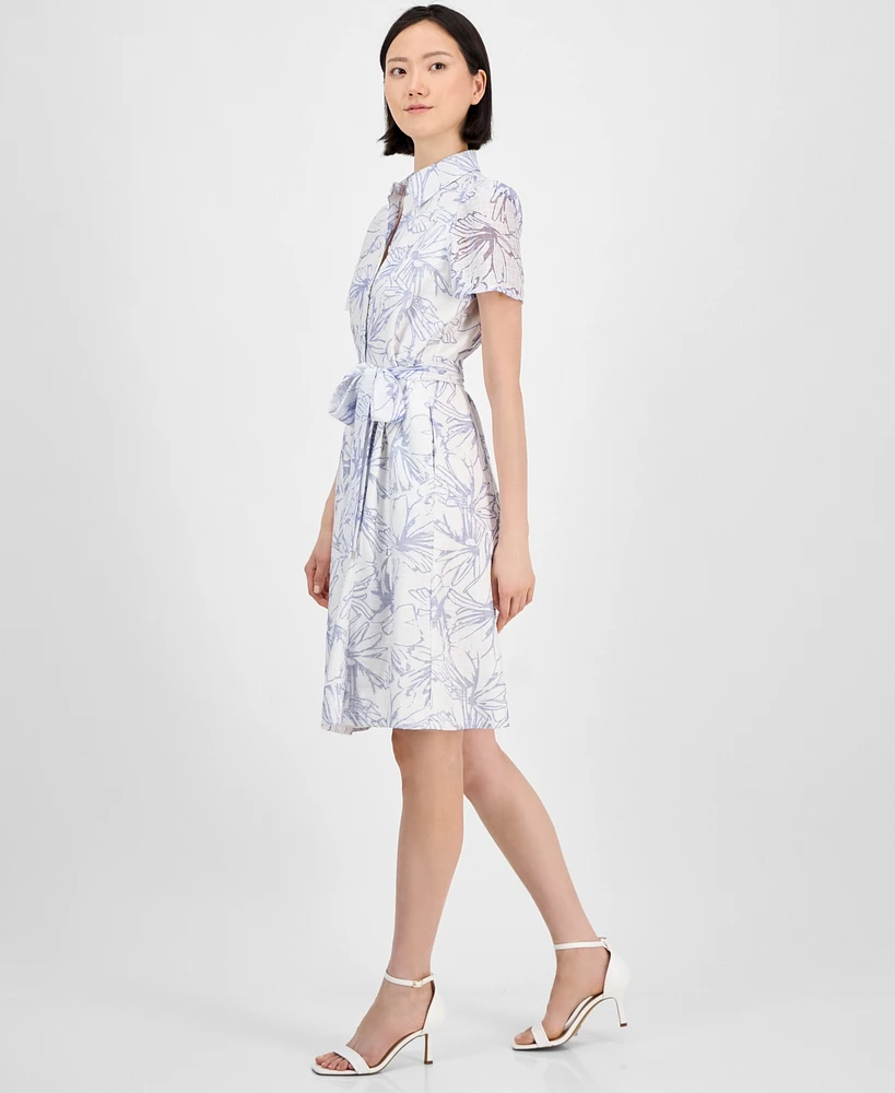 Anne Klein Women's Short-Sleeve Tie-Waist Shirtdress