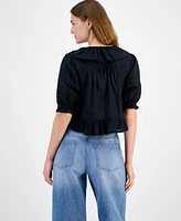 And Now This Women's Cotton Ruffled Cropped Elbow-Sleeve Blouse, Exclusively at Macy's