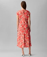 Calvin Klein Women's Cap Sleeve Printed Satin Midi Dress