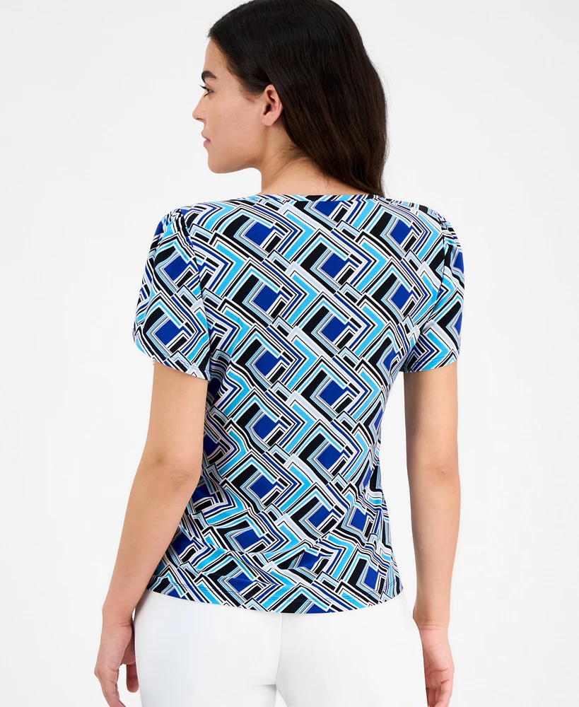 Ak Anne Klein Women's Printed Tulip-Sleeve Top