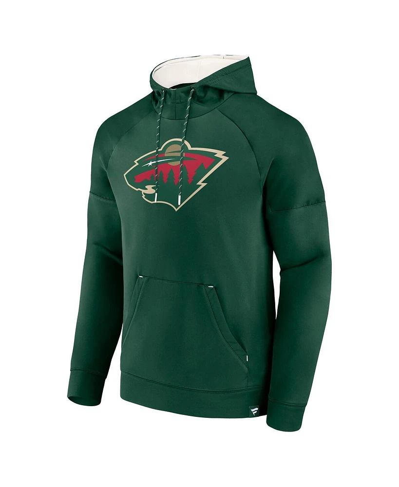 Fanatics Men's Green Minnesota Wild Iconic Defender Raglan Pullover Hoodie