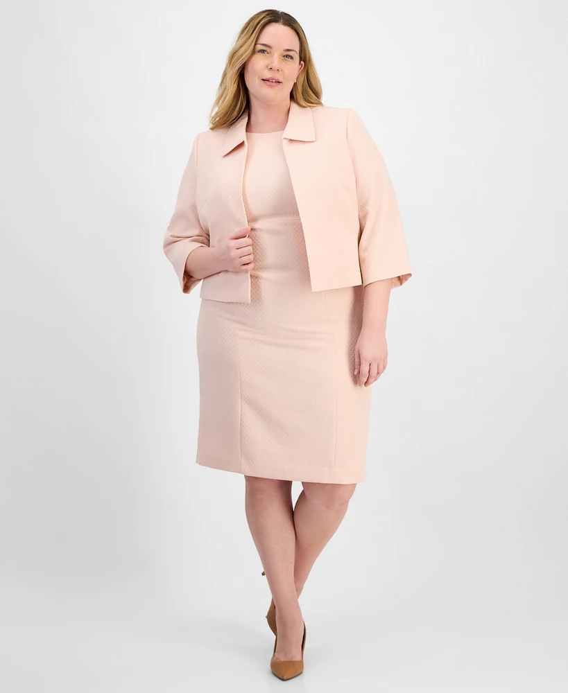 Le Suit Plus Cropped Open-Front Jacket & Empire-Seamed Sheath Dress