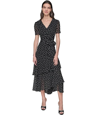 Karl Lagerfeld Paris Women's Petite Chiffon Polka-Dot Dress