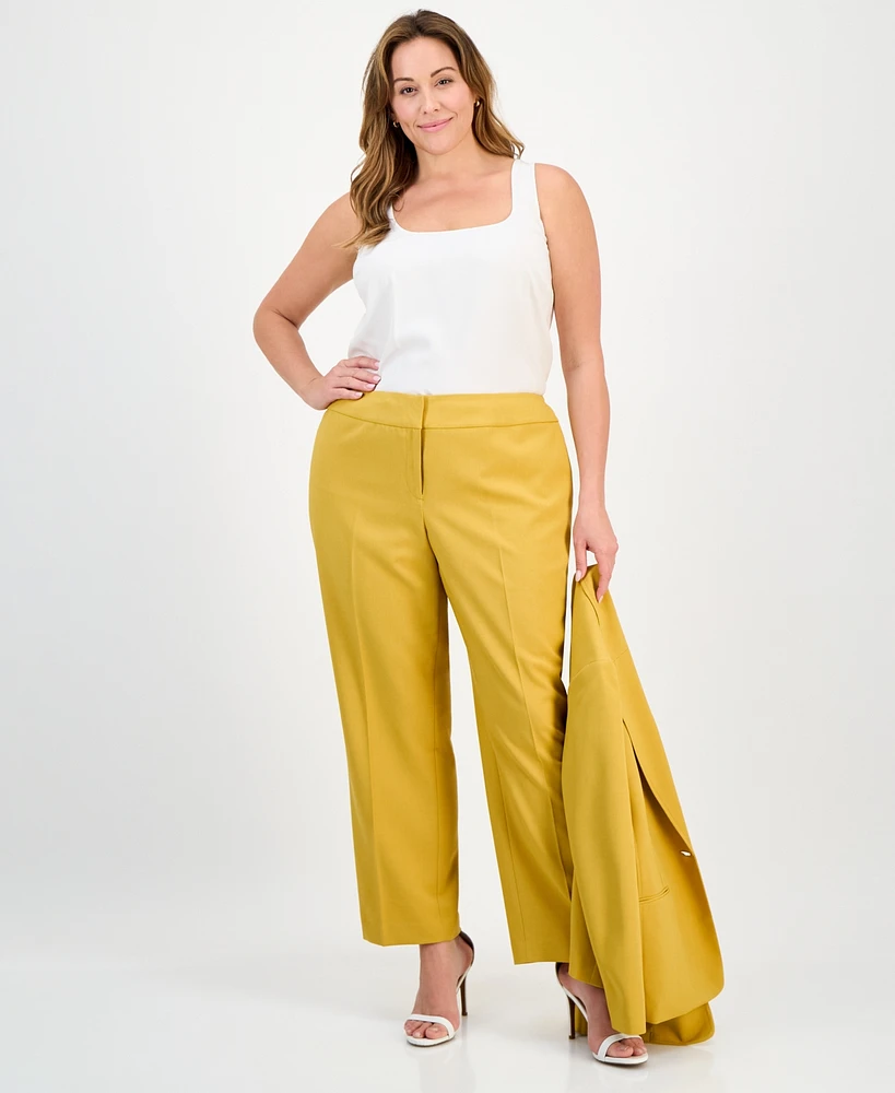 Le Suit Plus Crepe One-Button Straight-Leg Pantsuit
