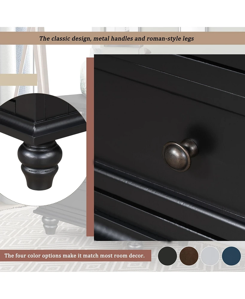 3-Drawer Storage Wood Cabinet, End Table with Pull out Tray