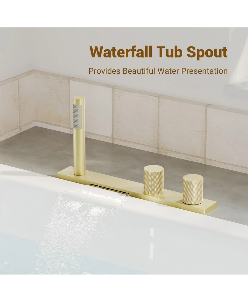 Casainc 2 Handles Deck Mounted Bathroom Tub Faucet Trim with Handshower