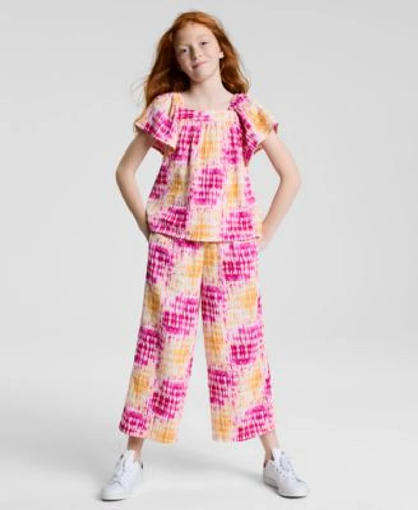 Epic Threads Little Big Girls Coast Dye Flutter Top Wide Leg Cropped Pants Exclusively At Macys