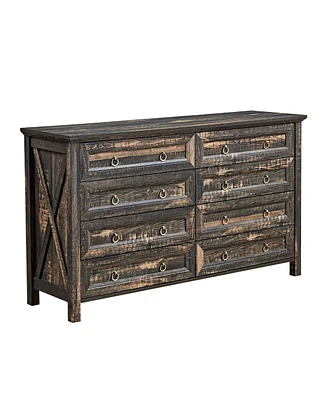 Farmhouse 8 Drawers Dresser Chests for Bedroom, Wood Rustic Wide Chset of Drawers,Storage Dressers Organizer for Bedroom, Living Room,Hallway