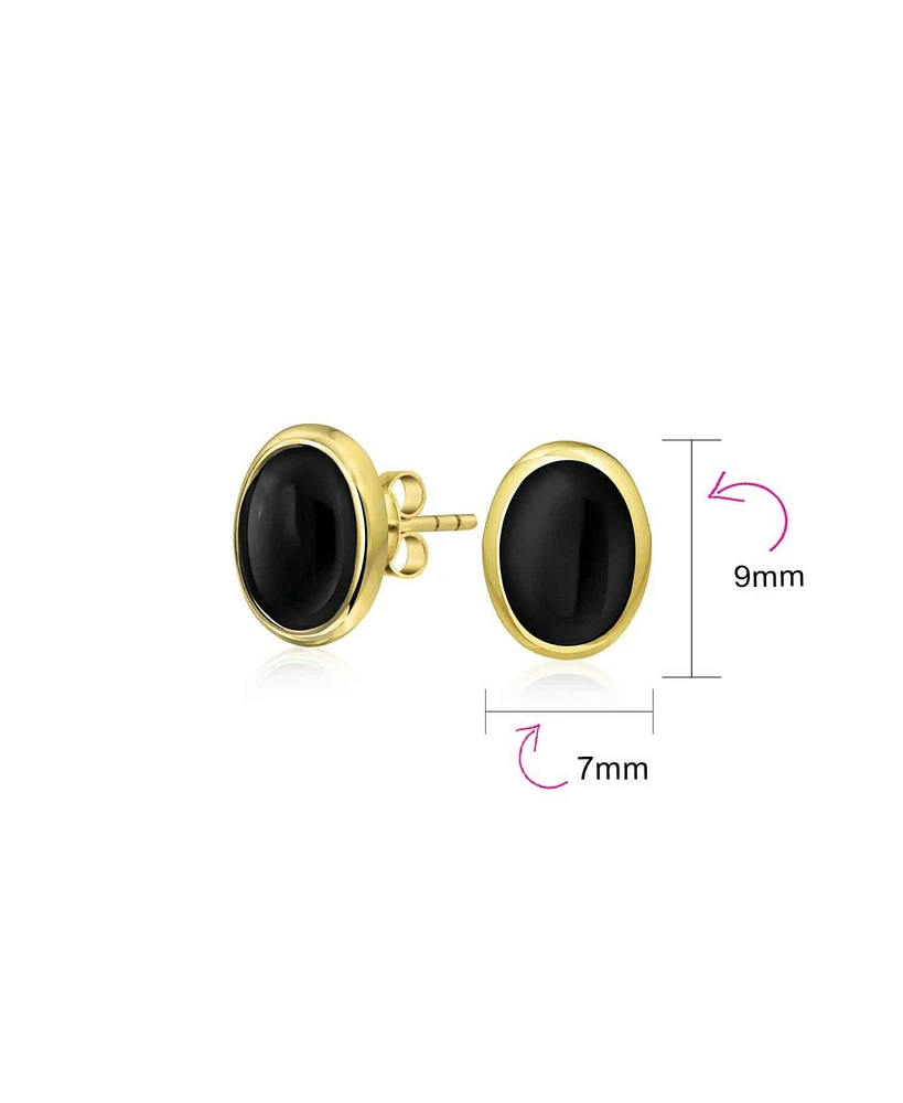 Bling Jewelry 7x9 Mm Black Onyx Turquoise Amber Oval Stud Earrings 14K Gold Silver