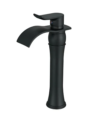 Waterfall Single Hole Single-Handle Low-Arc Bathroom Faucet With Supply Line in Matte Black