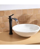 Waterfall Single Hole Single-Handle Low-Arc Bathroom Faucet With Supply Line in Matte Black