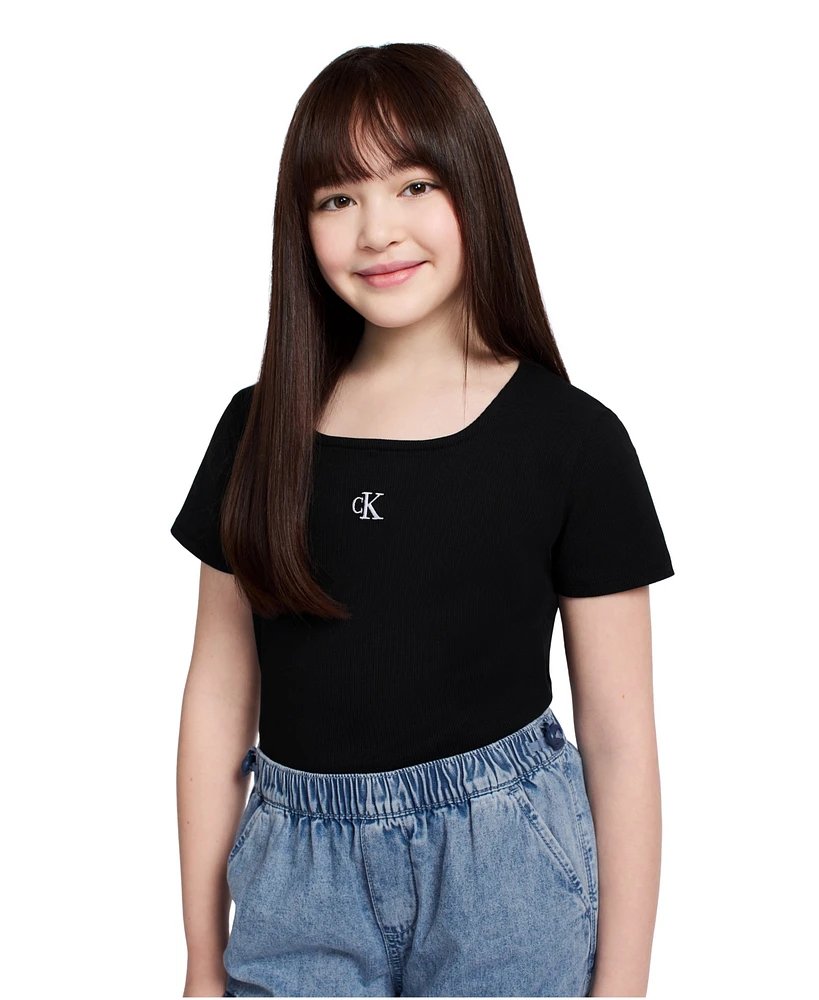 Calvin Klein Big Girls Short Sleeves Square Neck Ribbed T-shirt
