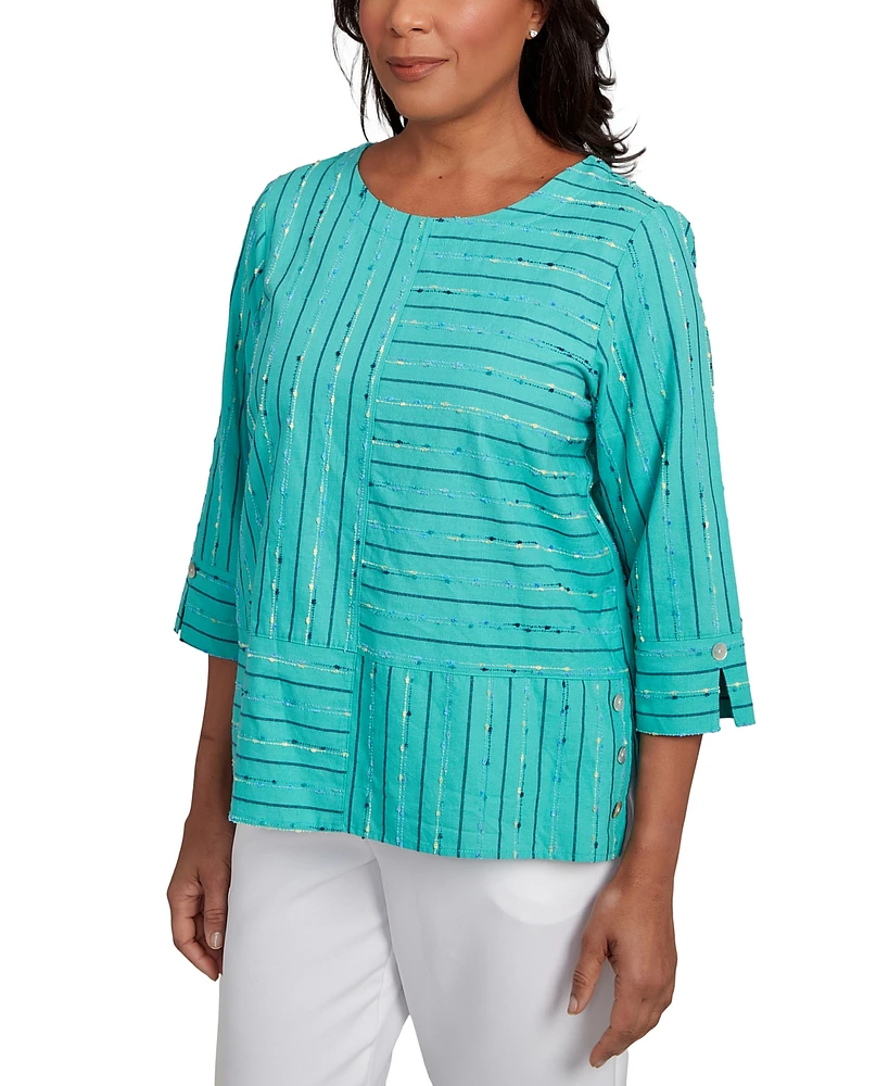 Alfred Dunner Petite Nantucket Spliced 3/4-Sleeve Top