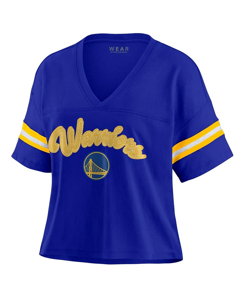 Wear by Erin Andrews Women's Royal Golden State Warriors Plus Color Block Boxy V-Neck T-Shirt