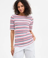 Style & Co Women's Striped Elbow-Sleeve Top, Exclusively at Macy's