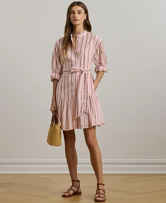 Lauren Ralph Lauren Women's Striped Voile Blouson-Sleeve Shirtdress
