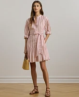 Lauren Ralph Lauren Women's Striped Voile Blouson-Sleeve Shirtdress