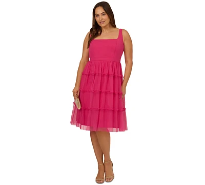 Adrianna Plus Square-Neck Tiered Dress