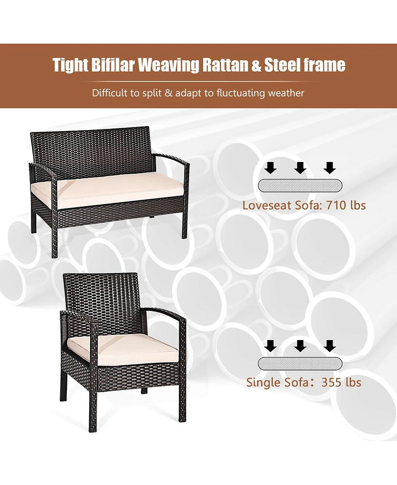 Gymax Piece Patio Rattan Set Sectional Sofa Glass Table w/ Cushions