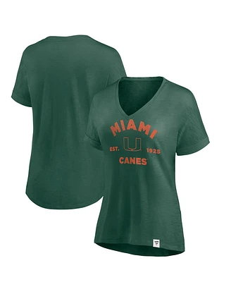Fanatics Women's Green Miami Hurricanes True Classics Slub Flowy V-neck T-Shirt