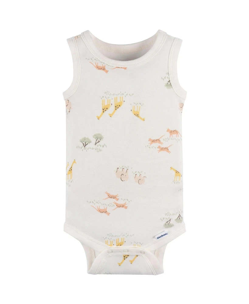 Gerber Baby Neutral Ivory Safari Sleeveless 4-Pack Onesies Bodysuits
