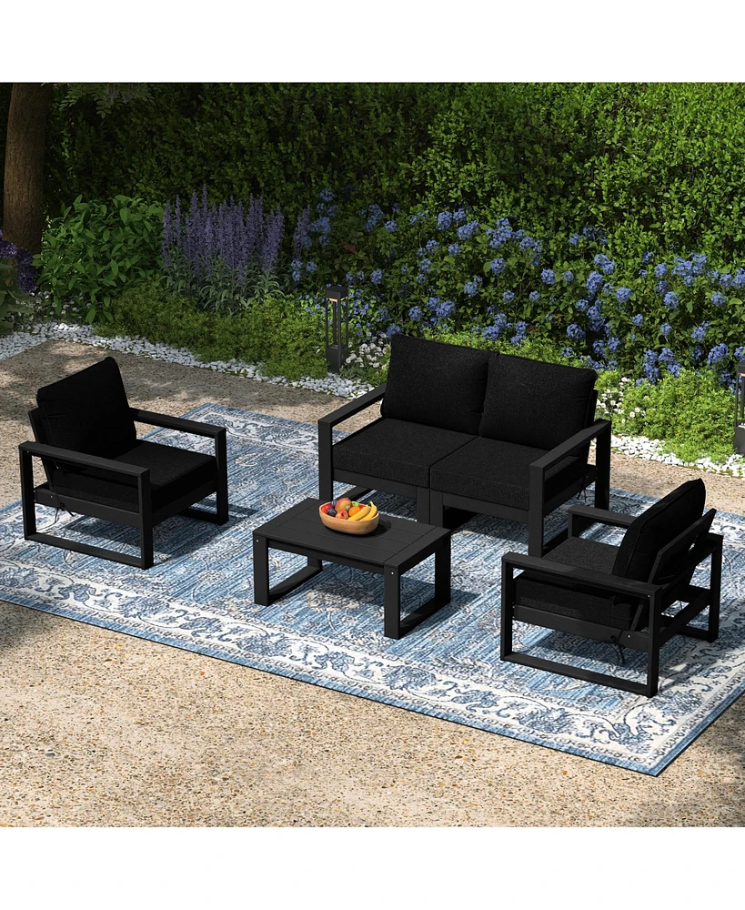 5-Piece Modern Hdpe Outdoor Patio Furniture Sofa Conversation Set with Coffee Table