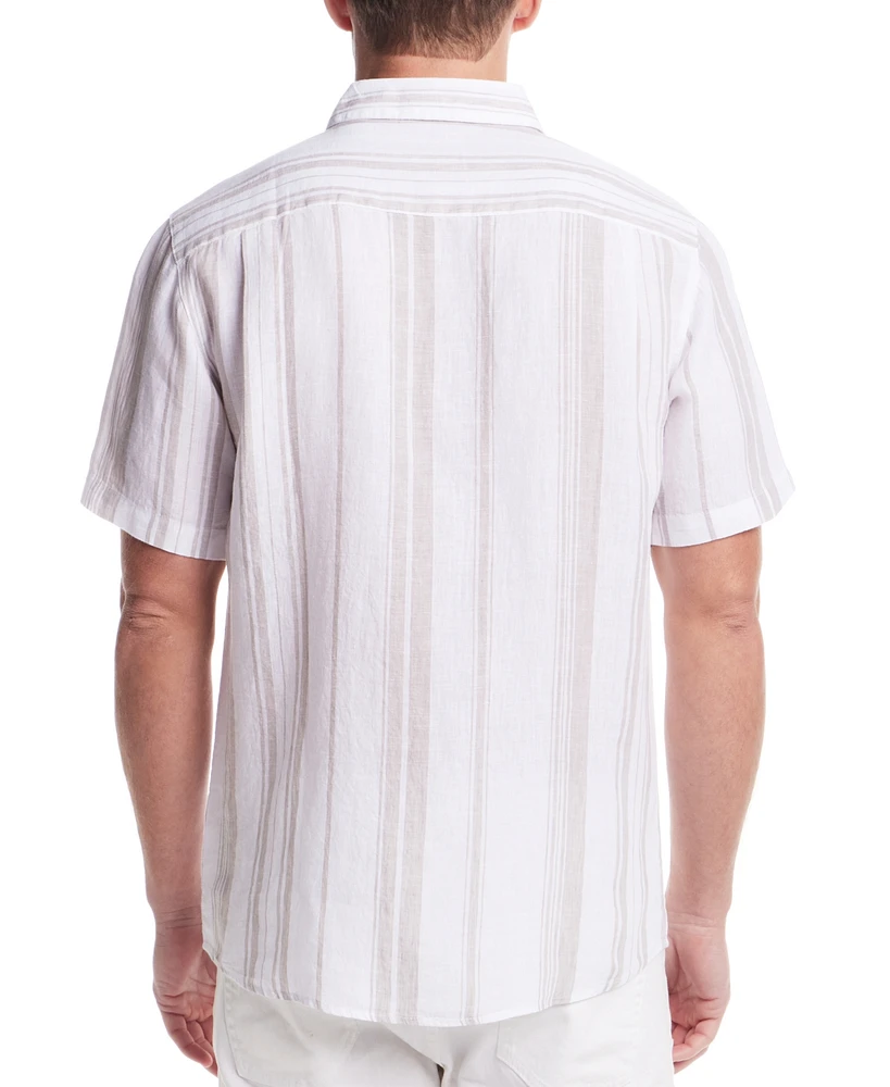 Weatherproof Vintage Men's Regular-Fit Stripe Button-Down 100% Linen Shirt