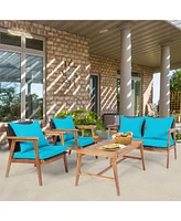 Gymax 8 Piece Wood Frame Furniture Set Patio Conversation Set w/ Cushions