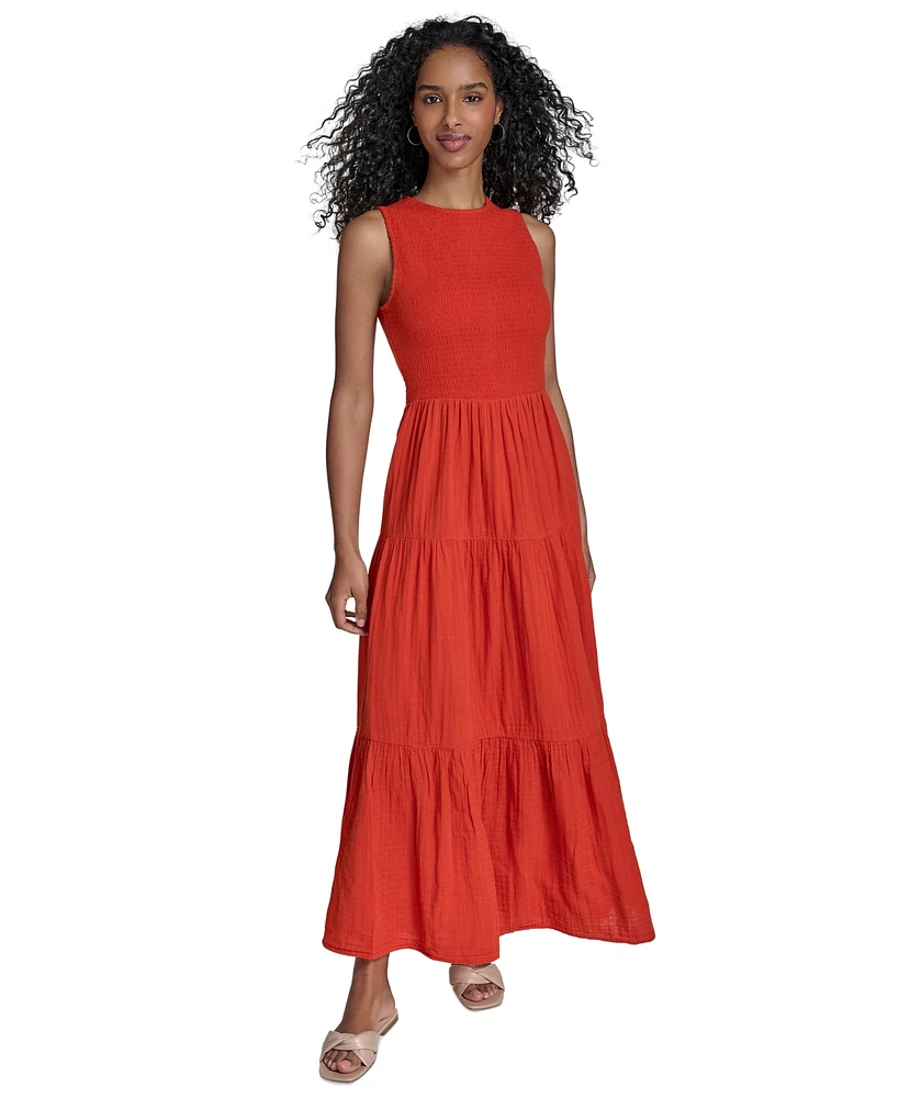 Calvin Klein Women's Cotton Smocked Tiered Maxi Dress