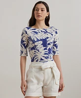 Lauren Ralph Lauren Petite Palm-Frond-Print Cotton Boatneck Tee