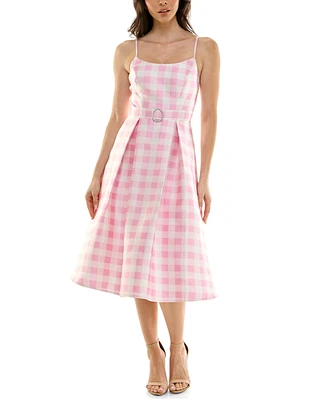 pear culture Juniors' Checkered Fit & Flare Midi Dress