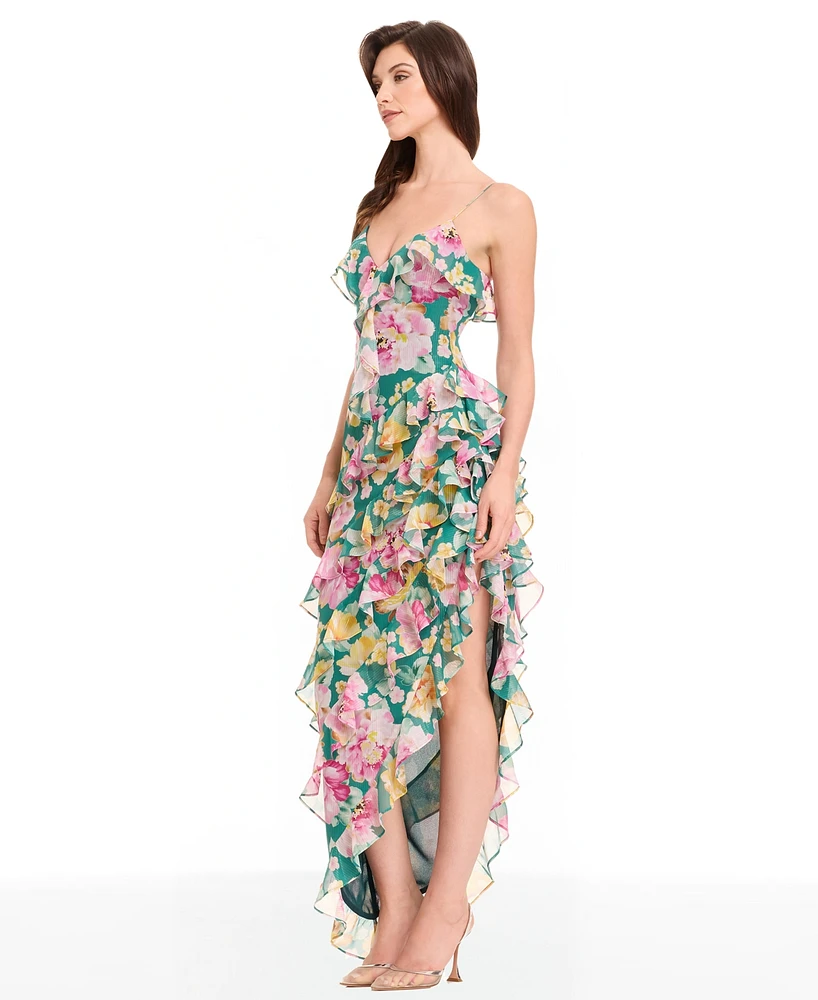 Dress the Population Women's Josefina Printed Ruffle-Trim