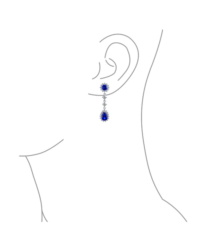 Bling Jewelry Statement Pave Crown Halo Cubic Zirconia Cz Long Dangling Oval Teardrop Chandelier Earrings