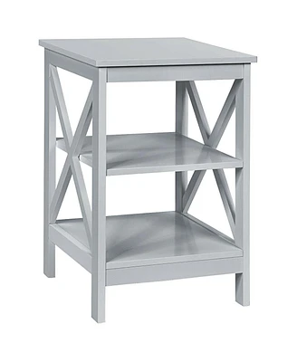 3-Tier Nightstand End Table with X Design Storage