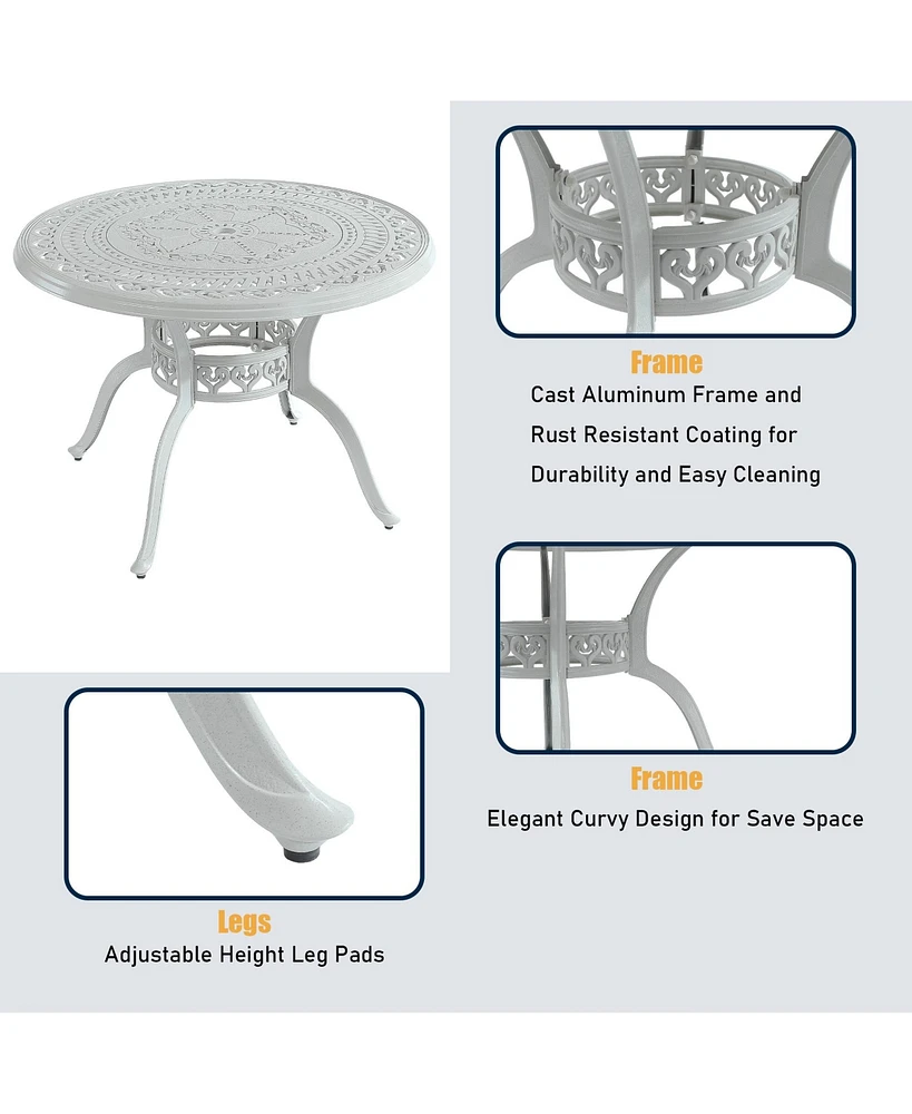 40 Inches Outdoor Dining Table with Umbrella Hole Cast Aluminium Patio Dining Table Outdoor Round Dining Table, Bronze