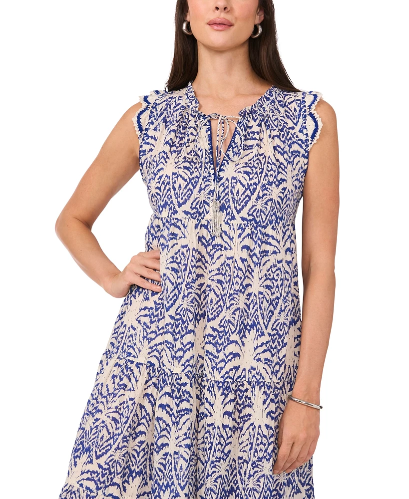 Vince Camuto Women's Printed Sleeveless-Crocheted-Trim Maxi Dress