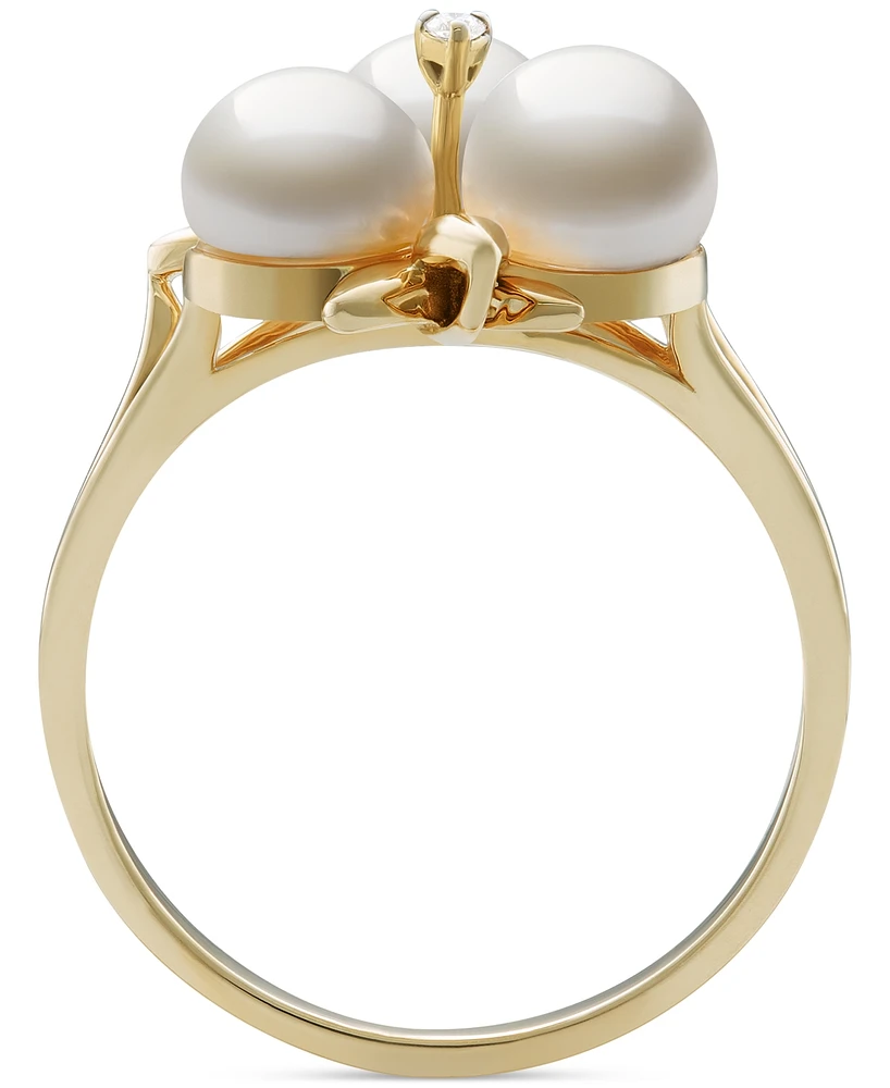 Belle de Mer Cultured Freshwater Pearl (6-7mm) & Diamond Accent Flower Cluster Ring in 14k Gold