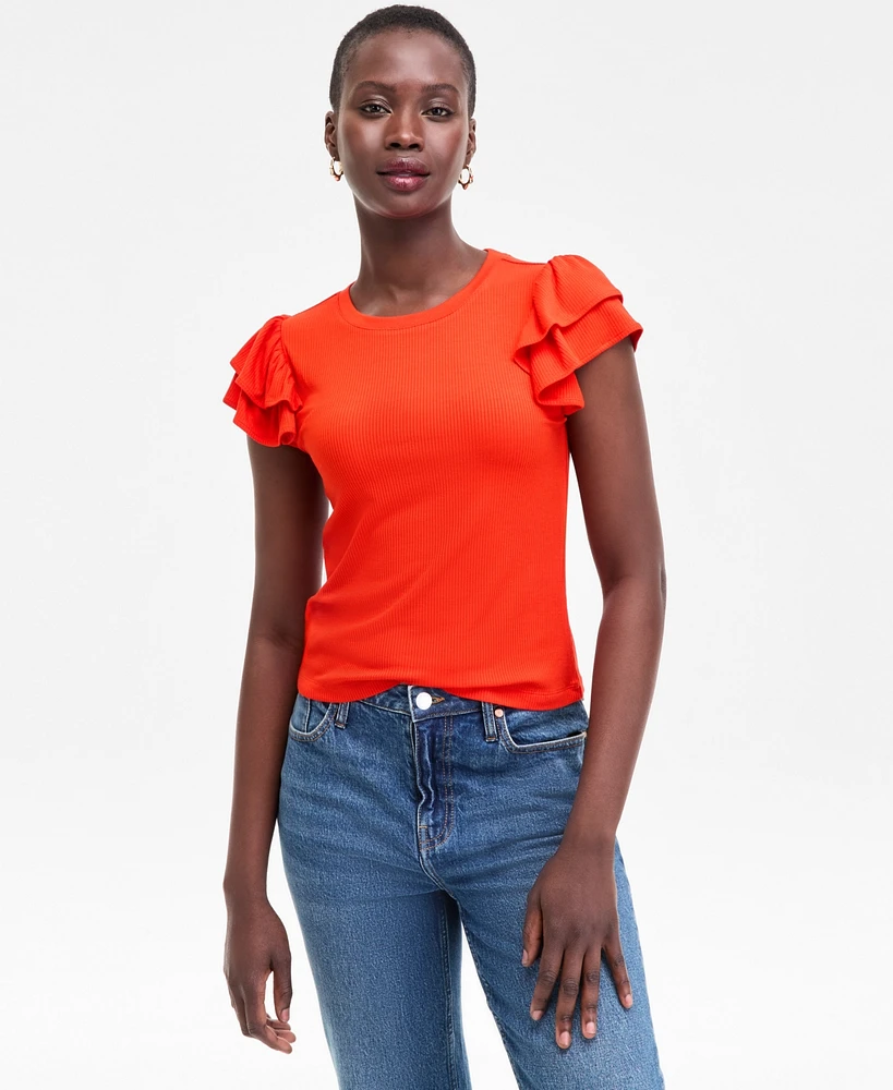 On 34th Women's Flutter-Sleeve Ribbed Top