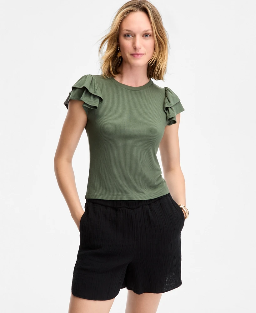 On 34th Women's Flutter-Sleeve Ribbed Top