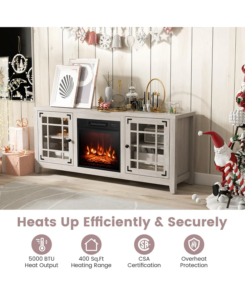 58 Inch Fireplace Tv Stand with Adjustable Shelves for TVs up to 65 Inch