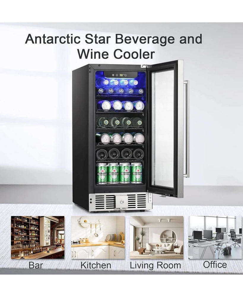 Cowsar 2.9 CuFt Beverage Cooler, 115-Can, Quiet, Glass Door, Safety Lock, Stainless Handle