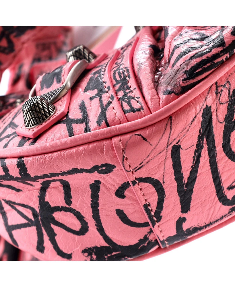 Pre-Owned Balenciaga Xs Le Cagole Graffiti Giant Studs Shoulder Bag Leather