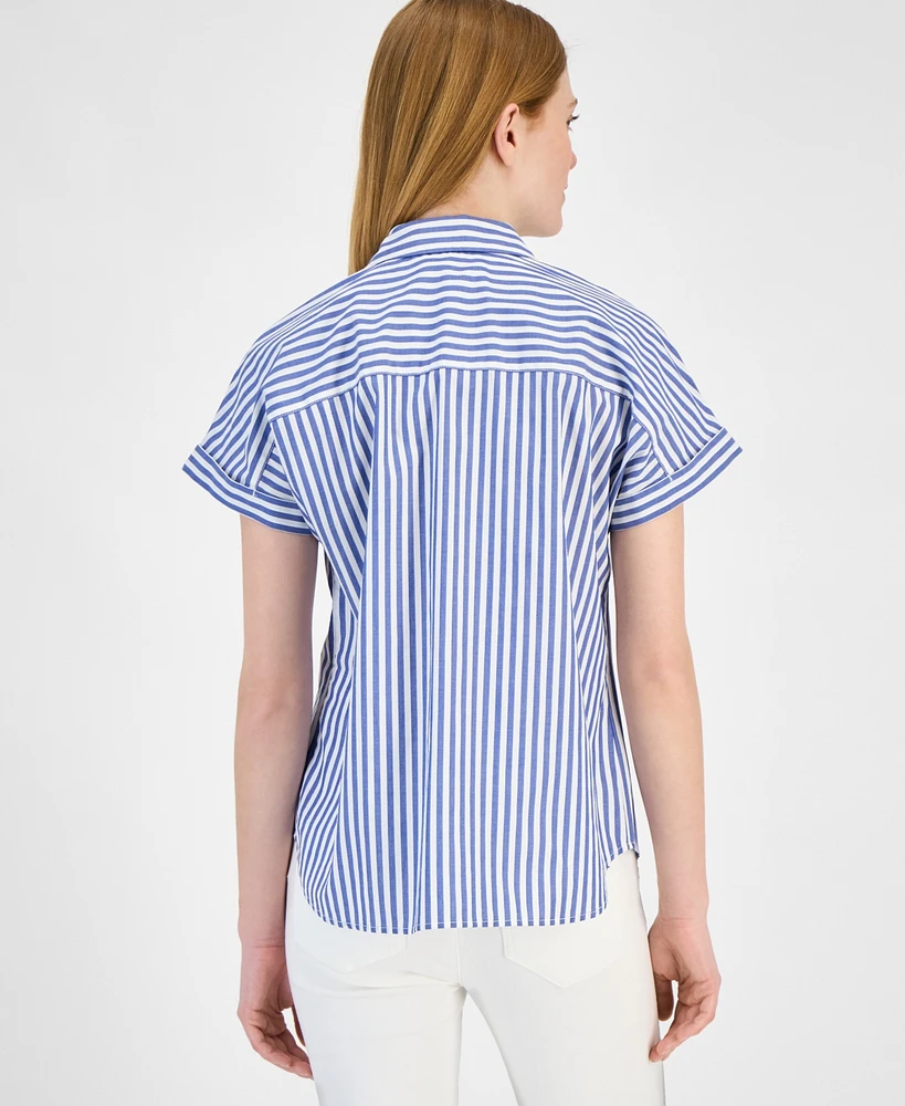 Tommy Hilfiger Women's Cotton Striped Cuffed-Sleeve Shirt