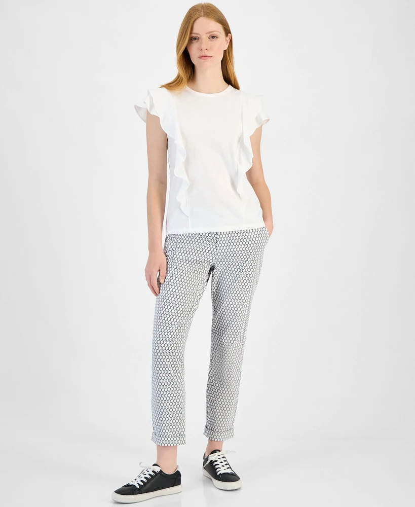 Tommy Hilfiger Women's Cotton Ruffled-Front T-Shirt