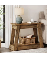 Tribesigns Wood End Table, Small Side Table with 2 Storage Shelves, Rustic Accent Narrow Nightstand for Living Room, Bedroom