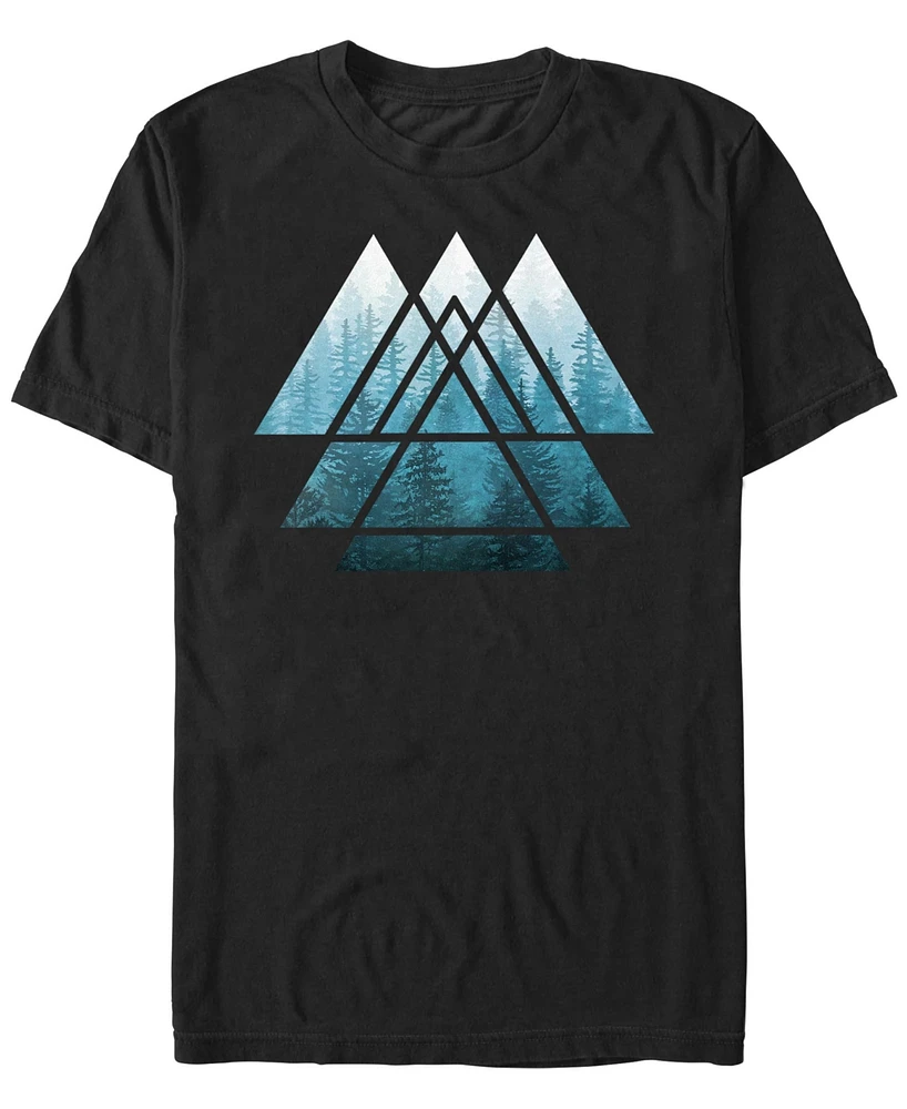 Design By Humans Men's Sacred Geometry Triangles Misty Forest Short Sleeve T-Shirt
