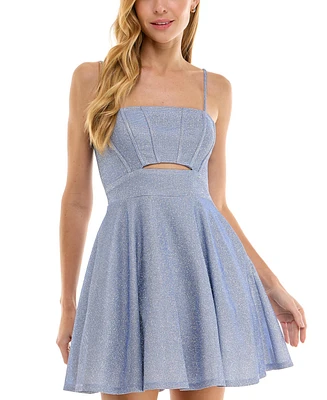 City Studios Juniors' Glitter Sleeveless Fit & Flare Mini Dress