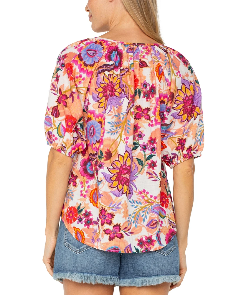 Liverpool Los Angeles Women's Floral Short-Sleeve Blouse