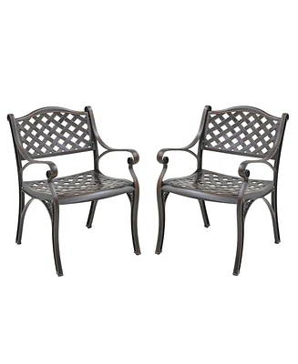 2 Pcs Outdoor Dining Chairs Cast Aluminium Patio Dining Chair Set of 2 Patio Bistro Chairs, Bronze
