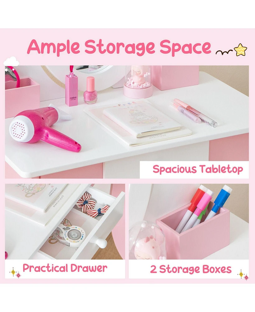 Pretend Kids Vanity Set with 360° Rotatable Mirror and Play Accessories